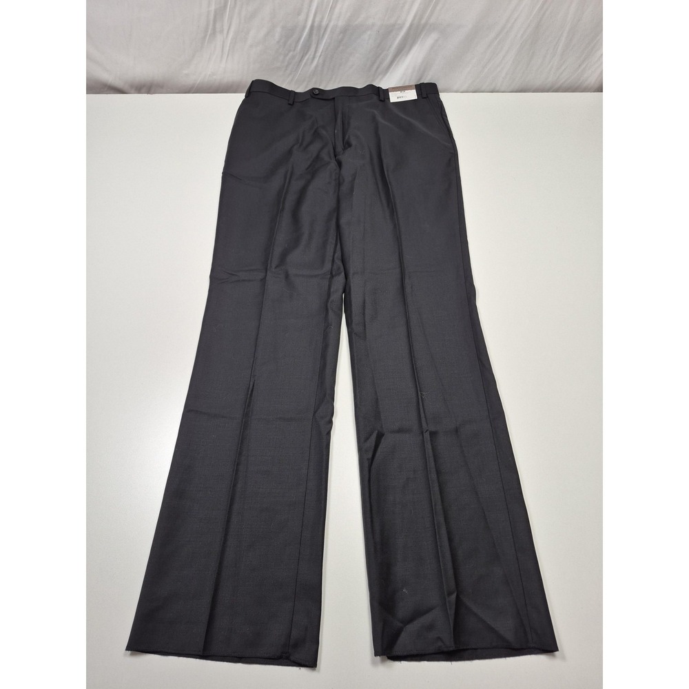Prontomoda Wool Pants Mens 38x36 Black Super 140s Dress Flat Front Unhemmed NWT